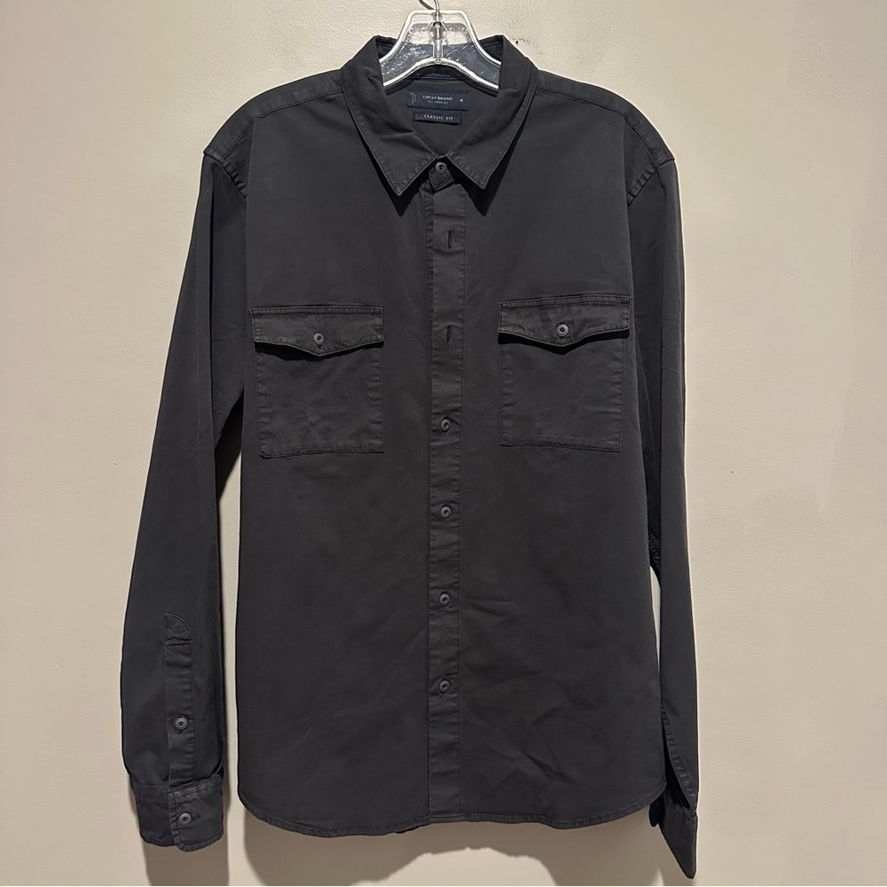 Lucky Brand Shirt Mens Medium Black Classic Fit Long Sleeve Thicker Shirt